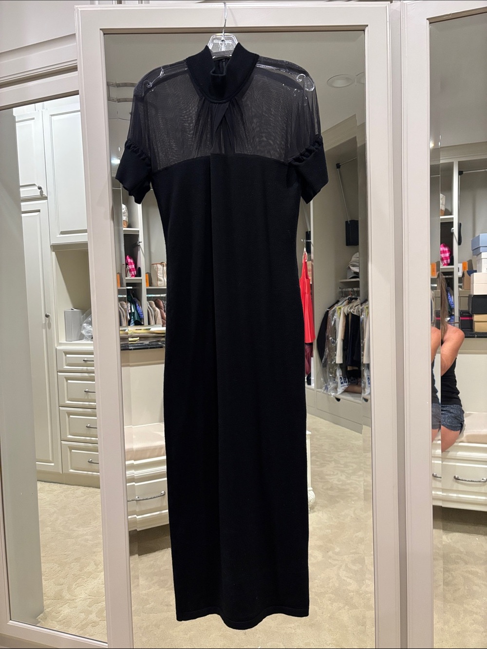 Emporio Armani Black Midi Dress with Sheer Yoke